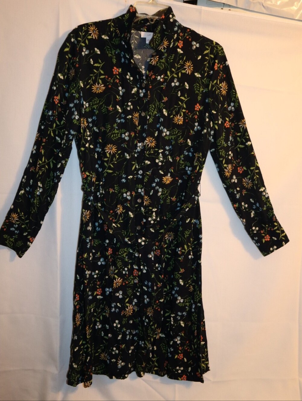 J.Jill Women’s Dark Navy Floral Long Sleeve Midi Shirt Dress Size Small - Picture 4 of 12